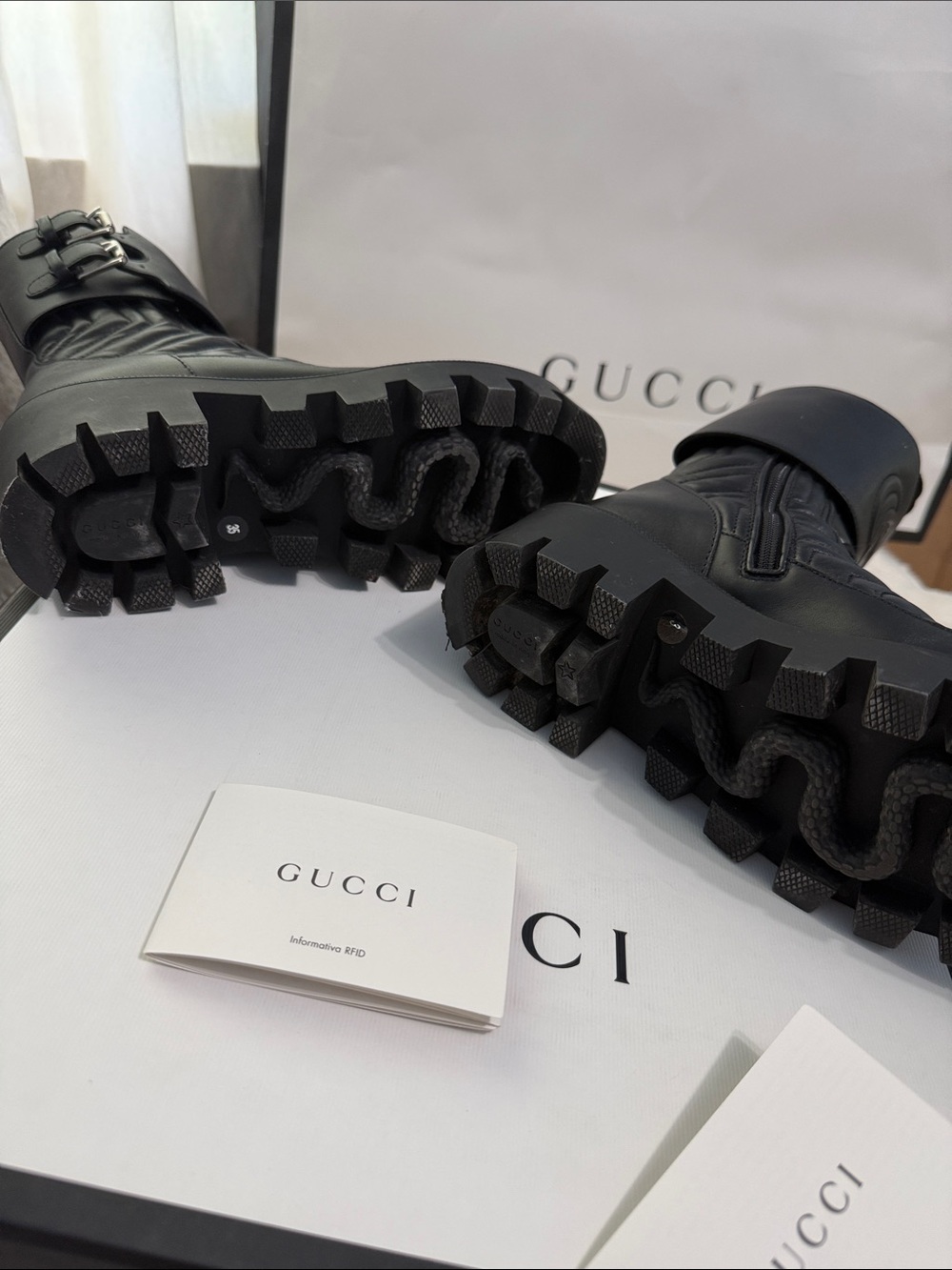 Gucci Black Quilted Leather Lace-Up Combat Boots - Picture 6 of 8